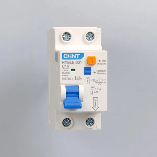 105542 | Дифференциальный автомат NXBLE-63Y 1P+N 16А 30мА электронный тип AС, характеристика C, 4,5кА, Chint