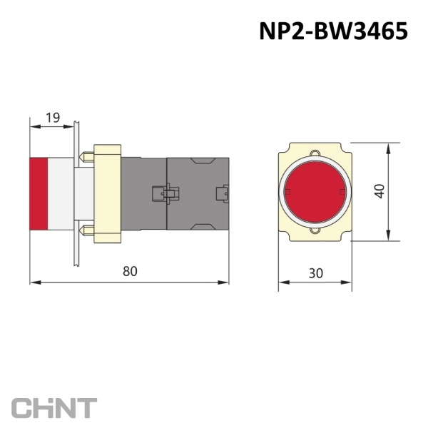 574267 | Кнопка NP2-BW3461, 1НО+1НЗ, металл, красная, подсветка LED 230В AC/DC, IP40, Chint