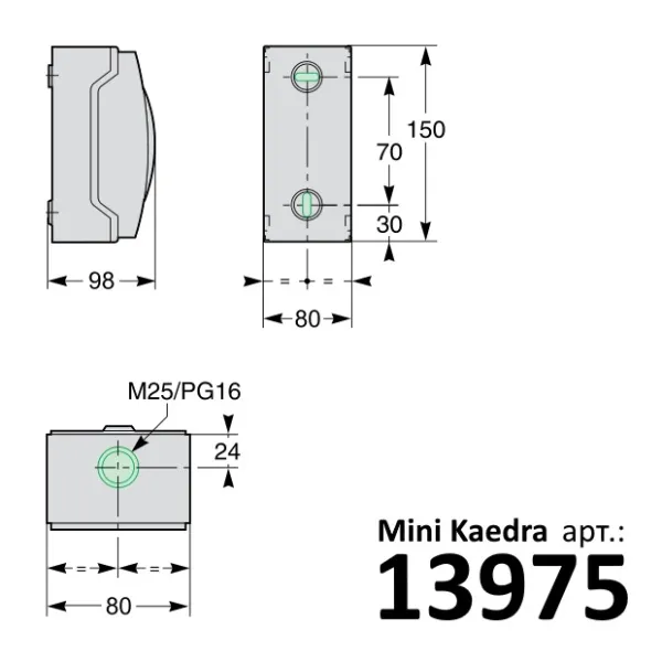13975 | Щит навесной Mini Kaedra IP65, 3 модуля, 1 ряд, Schneider Electric