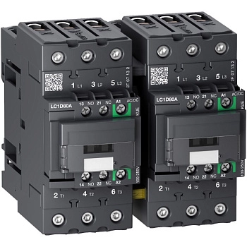 LC2D80AKUE | Контактор реверсивный, серия Tesys D Green, 3P, 80 А, AC3, 1 НО +1 НЗ, 100-250В AC/DC, Schneider Electric