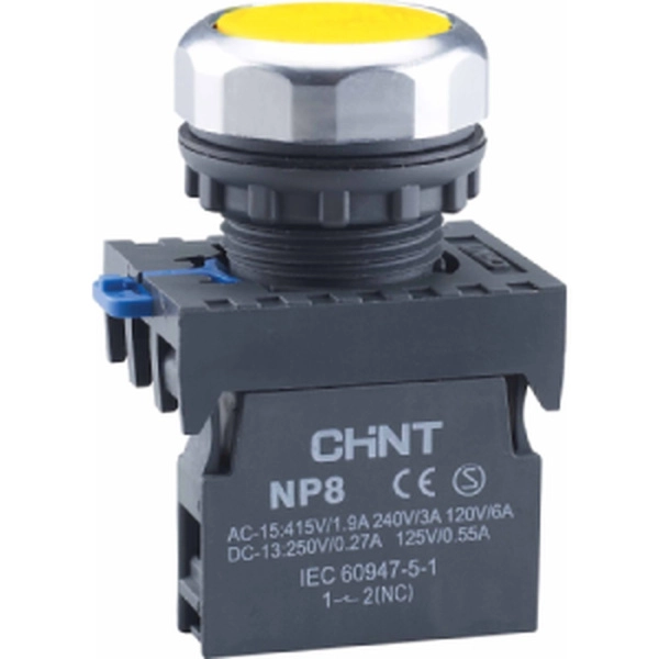 667620 | Кнопка упр. NP8-20BND/5 подсветка, самовозв, желтый, AC110-230В(LED), 2НО, IP65, Chint