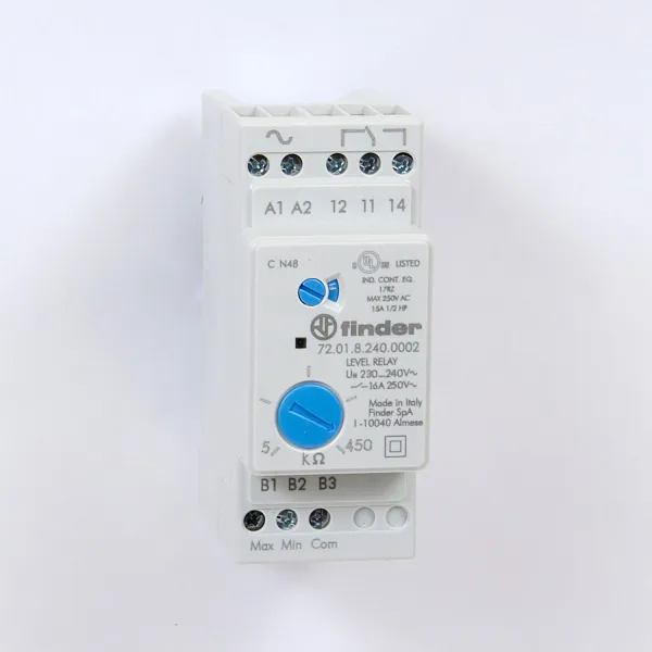 720182400002 | Реле уровня жидкости 72.01 диапазон 5…450 кОм, питание 230…240В AC, Finder