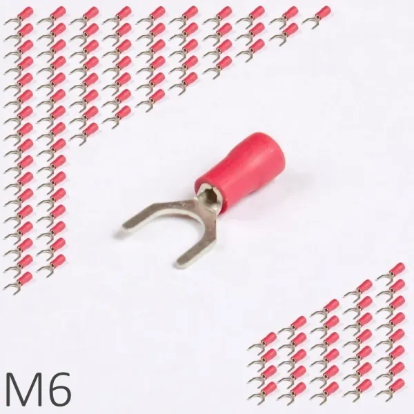 ID RF-U6 | Наконечник изолированный 0,5-1,5 кв.мм вилочный, M6, красный (уп.-100шт.), Clims