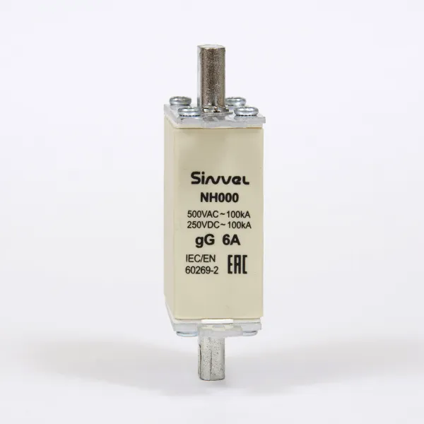 FNH000S-6 | Предохранитель 6 A, габарит 000, gG, 500 B AC/ 250 B DC, боёк, Sinvel 