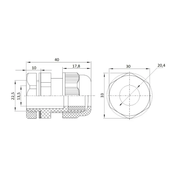 ID PPG-16 | Кабельный ввод PG16, пластик, диаметр кабеля 10-14мм, Clims