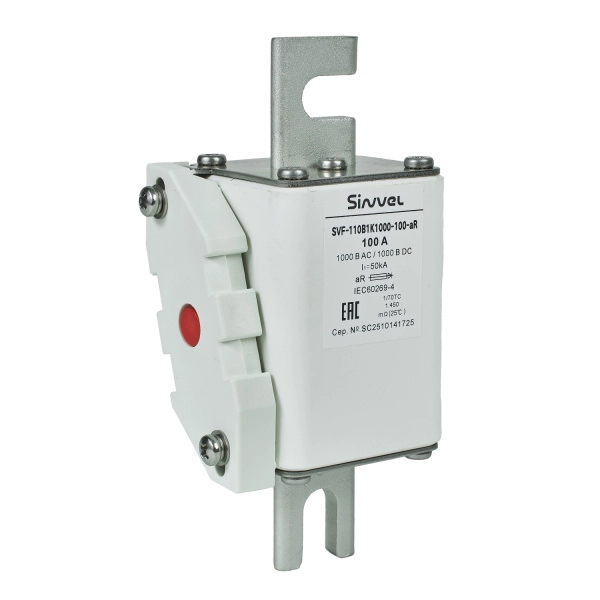 SVF-110B1K1000-100-aR | Предохранитель, 100 А, 1000 В DC / 1000 В AC, aR, ножи под болт, габ 1, монт расст 110 мм, Sinvel 