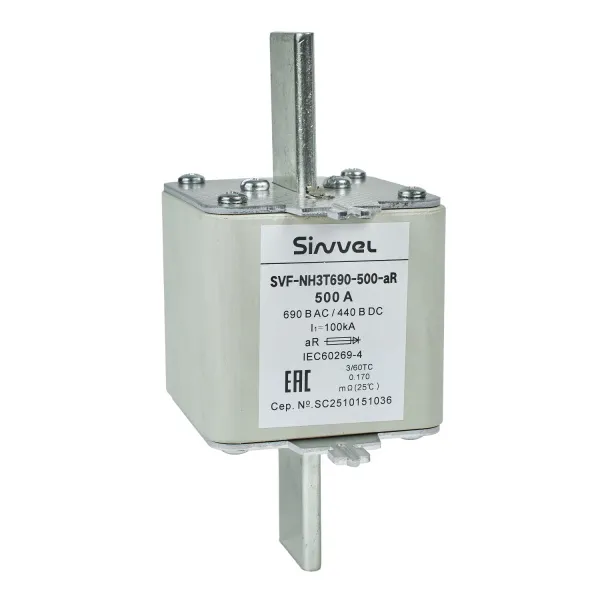 SVF-NH3T690-500-aR | Предохранитель, 500 А, 690 В AС, aR, габарит 3, ножи, Sinvel 