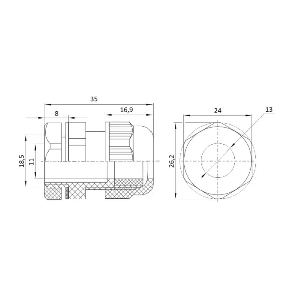 ID PPG-11 | Кабельный ввод PG11, пластик, диаметр кабеля 5-10мм, Clims