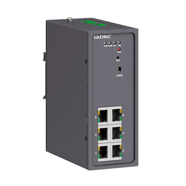 dkcN2000-6T-P1 | Промышленный управляемый коммутатор, 6×10/100Base-T(X) портов RJ45, консольный порт Mini USB, 24-48В, DKC
