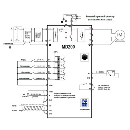 MD200S0.4B | Преобразователь частоты, серия MD200, 0,4 кВт, 2,6 А, перегрузка 150%, 220B, Inovance