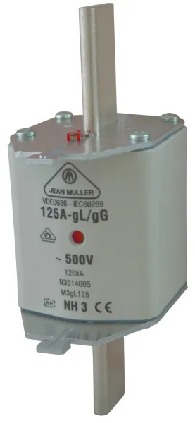 N3016605 | Плавкая вставка 500А, размер NH3, хар-ка gG, 500В АС с комбииндикатором, Jean Muller 