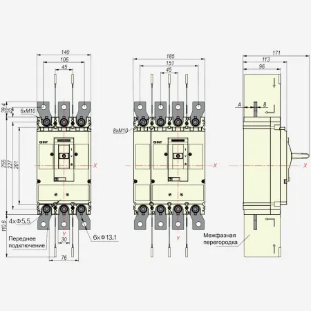 269711 | Внешние выводы FCP23-M8 для переднего присоединения NM8N-400/630 4P  (8 штук), Chint