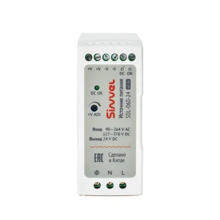 Блок питания SDL 60 Вт, питание 90-264В AC, 127-370В DC; выход 24В DC, пластиковый корпус, Sinvel, SDL-060-24
