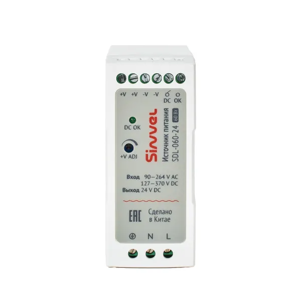 Блок питания SDL 60 Вт, питание 90-264В AC, 127-370В DC; выход 24В DC, пластиковый корпус, Sinvel, SDL-060-24