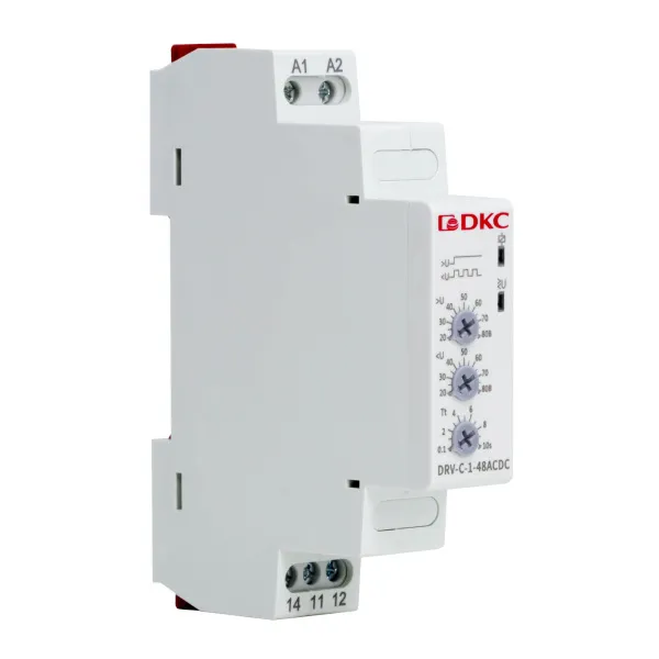 dkcDRV-C-1-48ACDC | Реле контроля напряжения однофазное,  тип DRV, конфигурация контакта 1CO, 24-48В AC/DC, DKC