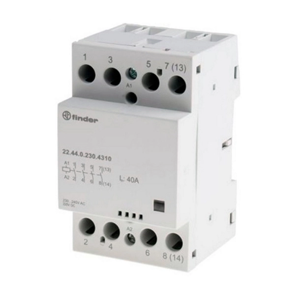 224402304410PAS | Контактор, 4НЗ, 40 А, 230В AC/DC, мех.индикатор, AgSnO2, Finder
