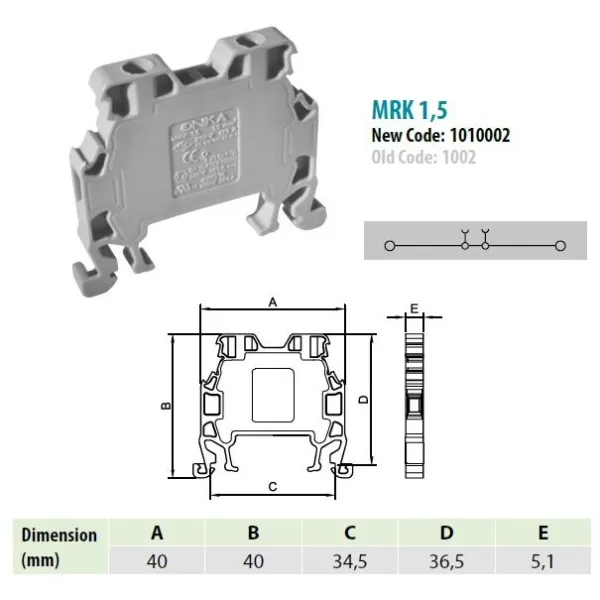 1010005 MRK 1,5 | Клеммник на DIN-рейку 1,5мм.кв. (синий),1005, Onka 