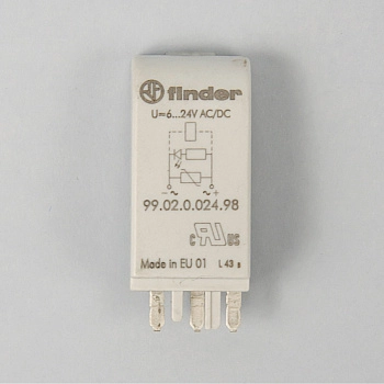 9902002498 | Модуль индикации и защиты; зеленый LED + варистор; 6...24В AC/DC, Finder