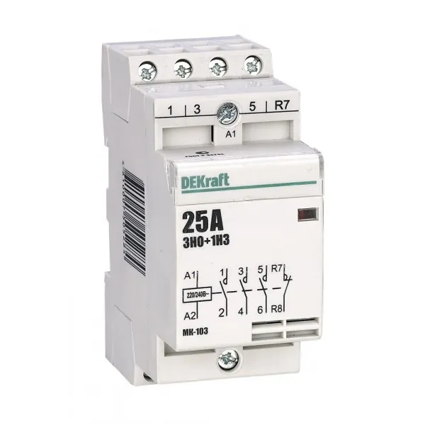 18068DEK | Модульный контактор 3НО+1НЗ 25А 230В МК-103, Dekraft