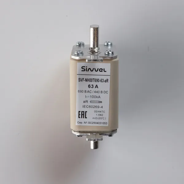 SVF-NH00T690-63-aR | Предохранитель, 63 А, 690 В AС, aR, габарит 00, ножи, Sinvel 