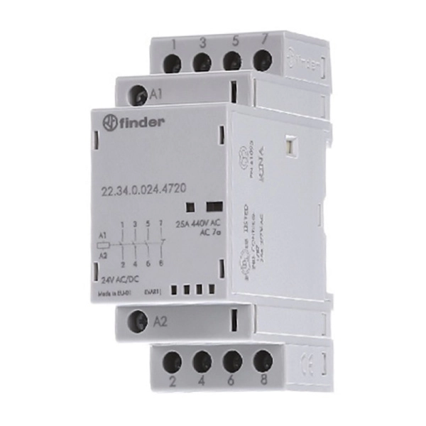 223402304720 | Контактор, 3НО+1НЗ, 25 А, 230В AC/DC, мех.индикатор + LED, AgSnO2, Finder