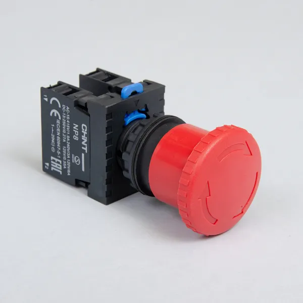 667129 | Кнопка грибок диаметр 40мм NP8-11ZS/14 фиксация возврат поворотом, красная, 1НО+1НЗ, IP65, Chint