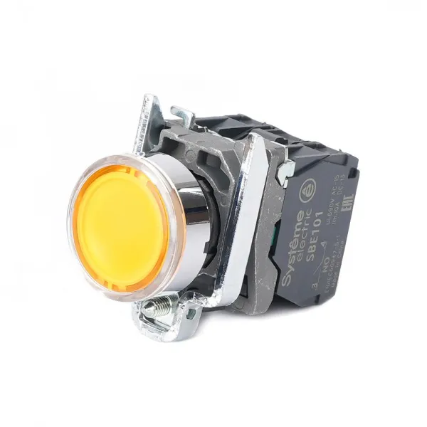 SB4BW35M5 | Кнопка жёлтая, металл, подсветка 230-240В AC, 1НО+1НЗ, Systeme Electric