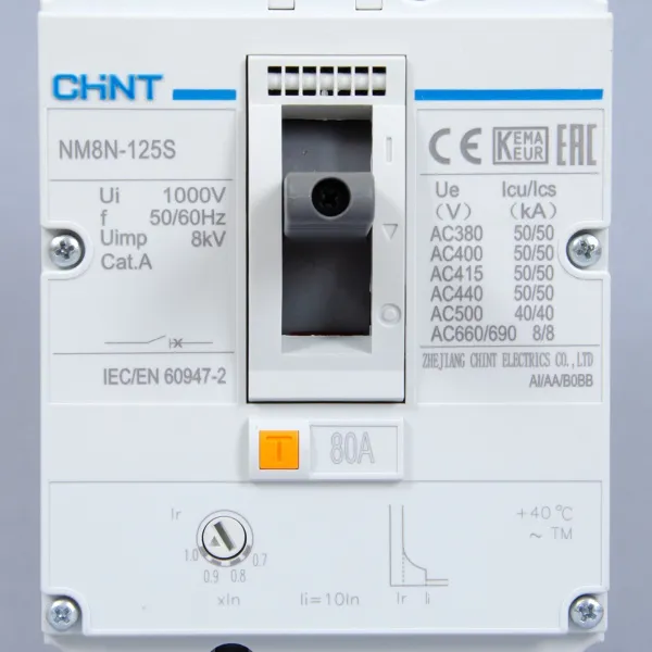 271588 | Автоматический выключатель NM8N-125S TM 3P 80А 50кА с регулируемым термомагнитным расцепителем, Chint