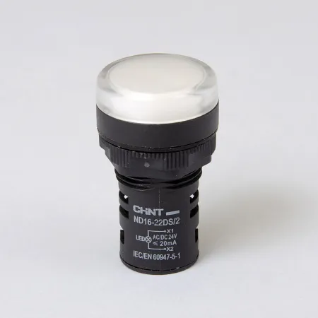 592936 | Индикатор ND16-22DS/2 укороченный корпус, встроенный резистор, белый, 24В AC/DC, Chint