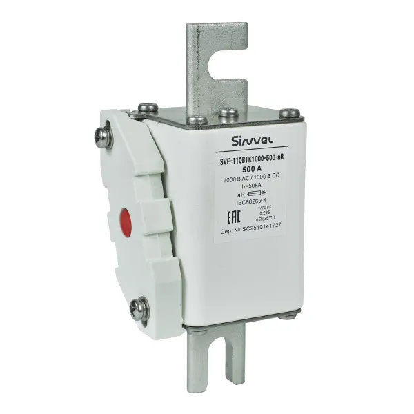 SVF-110B1K1000-500-aR | Предохранитель, 500 А, 1000 В DC / 1000 В AC, aR, ножи под болт, габ 1, монт расст 110 мм, Sinvel 