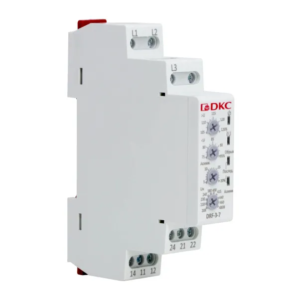 dkcDRF-3-7 | Реле контроля напряжения, обрыва, чередования, ассиметрии фаз, 3Ф, тип DRF, 2CO, 208-480В, DKC