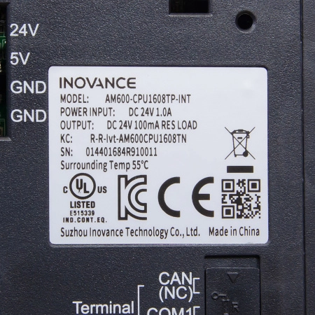 AM600-CPU1608TP | ПЛК AM600, 16 входов, 8 выходов PNP, 32 сервооси, необходим клеммный блок T024-K и кабель X210-5-0.5, Inovance