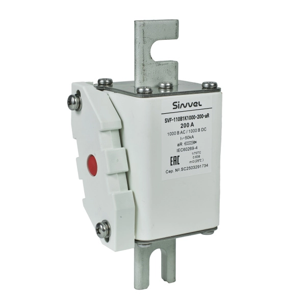 SVF-110B1K1000-200-aR | Предохранитель, 200 А, 1000 В DC / 1000 В AC, aR, ножи под болт, габ 1, монт расст 110 мм, Sinvel 