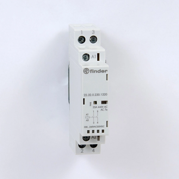 223202301320 | Контактор, 2НО, 25 А, 230В AC/DC, мех.индикатор + LED, AgNi, Finder