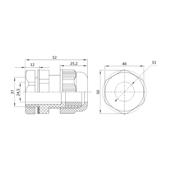 ID PPG-29 | Кабельный ввод PG29, пластик, диаметр кабеля 18-25мм, Clims