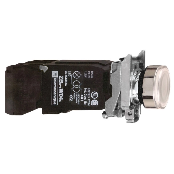 XB4BW3135 | Кнопка с подсветкой 110В AC с возвратом, белая, 1НО+1НЗ, через трансформатор 6В, 1,2ВА, Schneider Electric