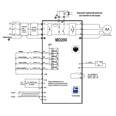 MD200T0.4B | Преобразователь частоты, серия MD200, 0,4 кВт, 1,8 А, перегрузка 150%, 380B, Inovance