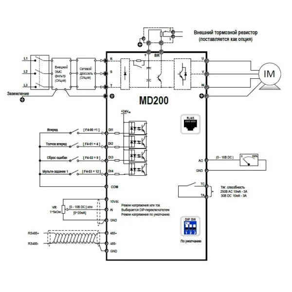 MD200T3.7B | Преобразователь частоты, серия MD200, 3,7 кВт, 9,5 А, перегрузка 150%, 380B, Inovance