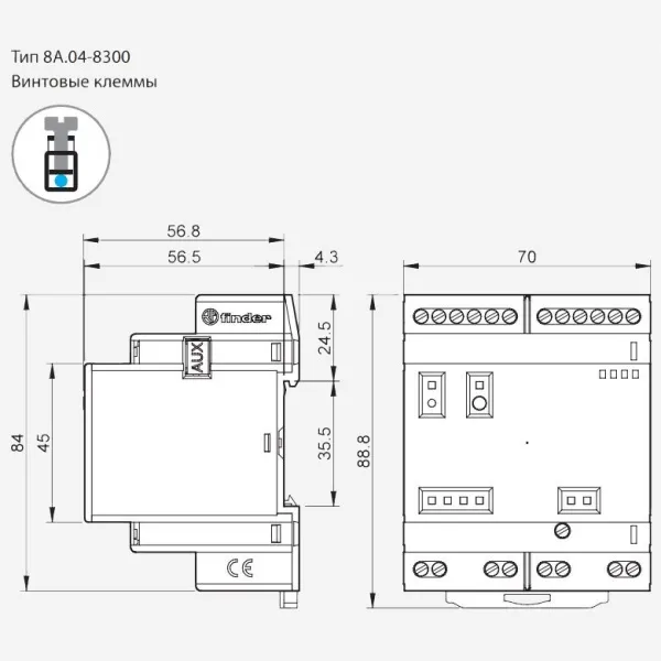 8A0490248300 | Программируемое Логическое Реле; версия Lite (RJ45, USB); 8 цифровых/аналоговых входов, 4 выхода; пи, Finder