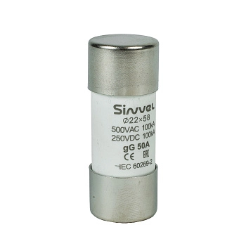 SV2258-50 | Плавкая вставка 50 А, gG, 22х58 мм, 500 В АС/ 250 B DC, Sinvel 