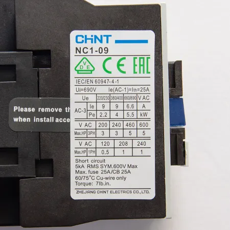 221033 | Контактор NC1-0910 9А 230В/АС3 1НО 50Гц, Chint