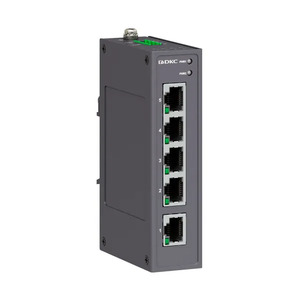 dkcN1000-5T-P2 | Неуправляемый коммутатор, 5×10/100Base-T(X) портов RJ45, 12-48В DC/18-30В AC, с резервированием, DKC