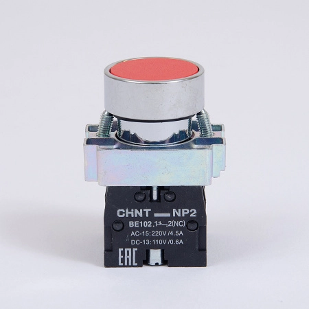 573764 | Кнопка NP2-BA45, красная, металл, 1НЗ+1НО, IP40, Chint