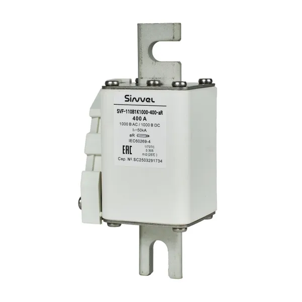 SVF-110B1K1000-400-aR | Предохранитель, 400 А, 1000 В DC / 1000 В AC, aR, ножи под болт, габ 1, монт расст 110 мм, Sinvel 