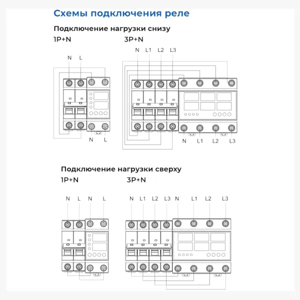 ch508569 | Реле контроля напряжения и тока NJVA1-63 3P+N 63А, нагрузка снизу, Chint