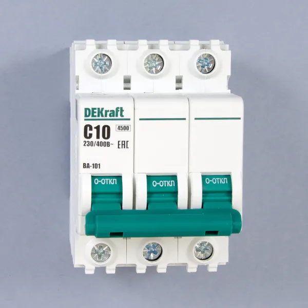 11077DEK | Автоматический выключатель ВА-101 3P 10А C 4.5кА, Dekraft
