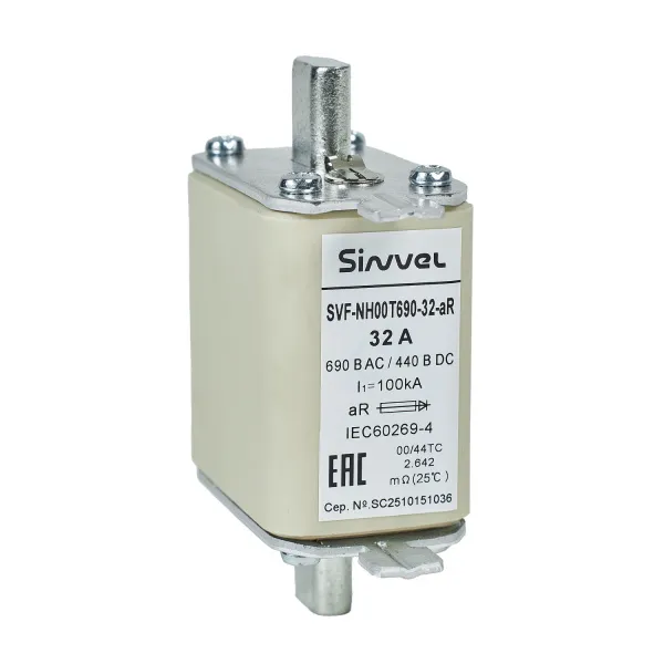 SVF-NH00T690-32-aR | Предохранитель, 32 А, 690 В AС, aR, габарит 00, ножи, Sinvel 