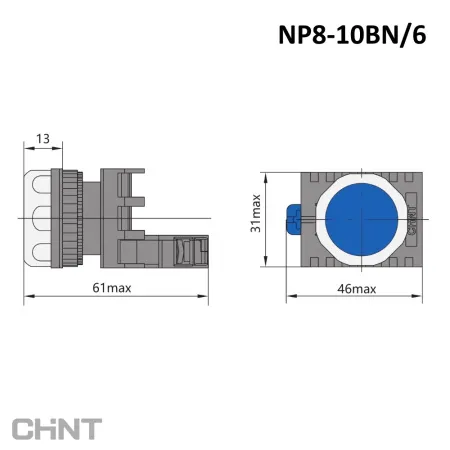 578645 | Кнопка NP8-10BN/6 синяя 1НО, IP65, Chint