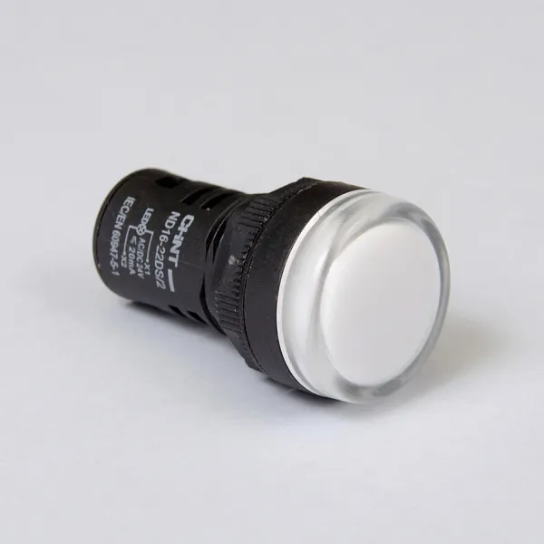 828112 | Индикатор ND16-22DS/2C белый, укороченный корпус, встроенный резистор, IP65, 24В AC/DC, Chint