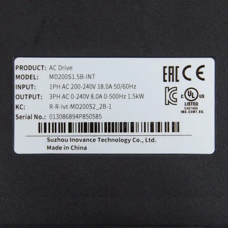 MD200S1.5B | Преобразователь частоты, серия MD200, 1,5 кВт, 8 А, перегрузка 150%, 220B, Inovance